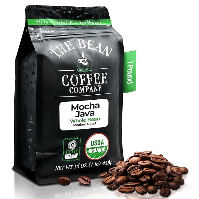 The Bean Organic Coffee Company Mocha Java, Medium Roast, Whole Bean Coffee, 16-Ounce Bag
