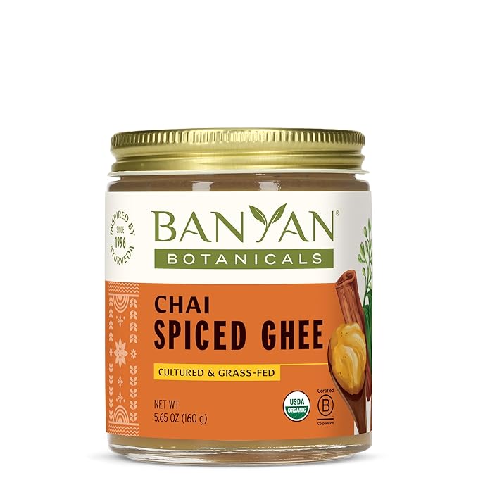 Banyan Botanicals Chai Spiced Ghee ??Cultured Organic Ghee (Clarified Butter) with Cinnamon & Cardamom ??Tasty Oil & Butter Alternative for Cooking & Baking ??5.65 oz ??Non-GMO Gluten Free Vegetarian