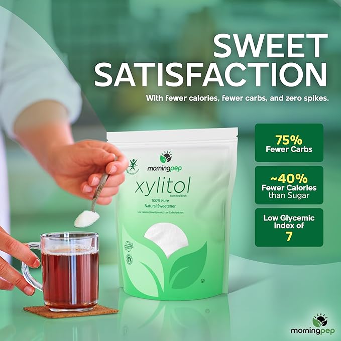 Morning Pep Pure Birch Xylitol (Keto Diet Friendly) Sweetener with no aftertaste 2.5 LBs (Not From Corn) NON GMO KOSHER GLUTEN FREE PRODUCT OF USA. 40 OZ