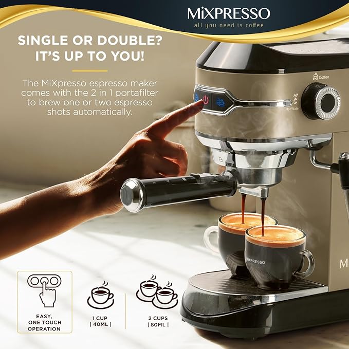 Mixpresso Professional Espresso Machine for Home 15 Bar with Milk Frother Steam Wand, Espresso Maker with Double-Cup Splitter 1450w Fast Heating, Cappuccino and Latte machine 37Oz Water Tank