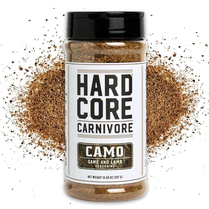 Hardcore Carnivore Camo - Wild Game and Lamb Seasoning (10.5 oz Shaker) Bold Texas-Made Spice Blend for Venison, Elk, Duck, Lamb and More