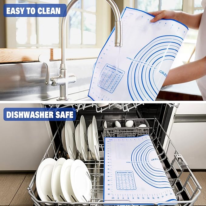 Silicone Pastry Mat Extra Thick Large Non Stick Baking Supplies Kitchen Counter Cooking Rolling Dough Sheet Pie Crust Sourdough Bread Oven Liner with Measurement (XL-20''(W)*28''(L), 2#Blue)