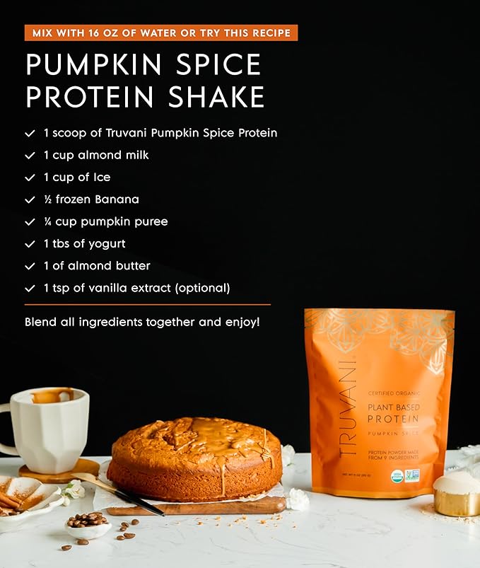 Truvani Vegan Pea Protein Powder | Pumpkin Spice | 20g Organic Plant Based Protein | 10 Servings |