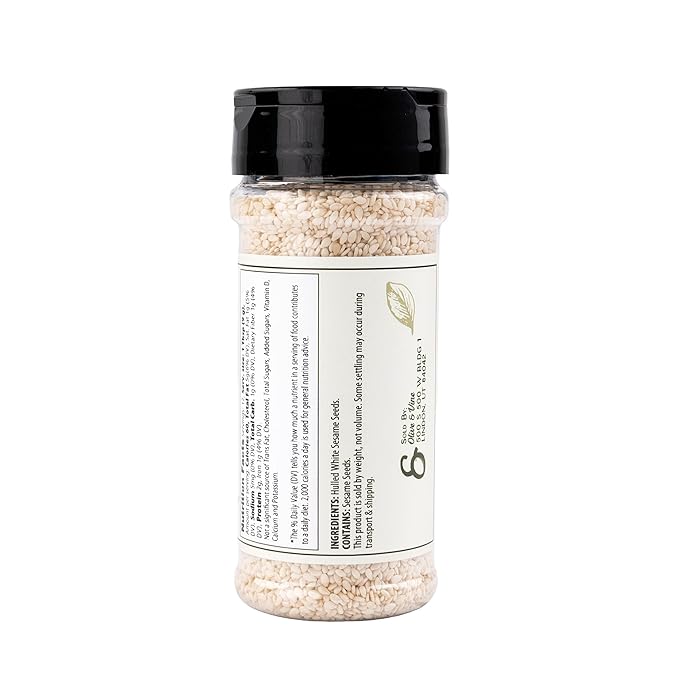 Olive & Vine White Sesame Seeds, Nutty Flavor, For Baking & Cooking, Rich Tradition, Authentic Taste, For Global Recipes (4 Ounce)