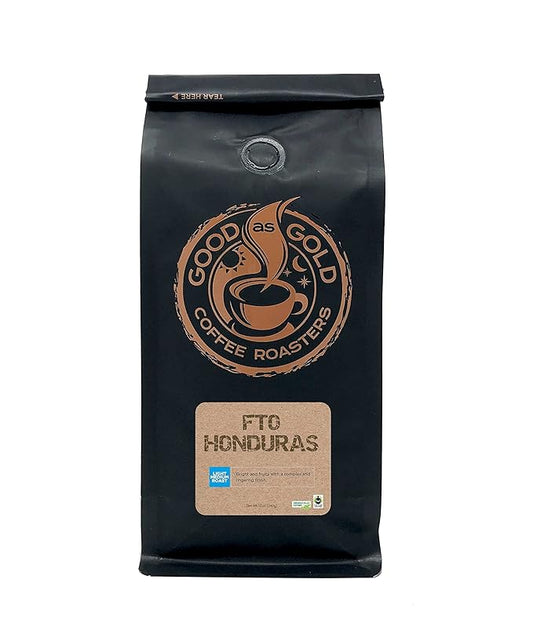 Honduras Coffee Beans (12oz), Light/Medium Roast, Fair Trade/Organically grown, Good As Gold Coffee Roasters