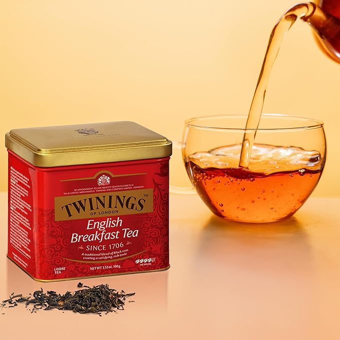 Twinings English Breakfast Loose Tea Tins, 3.53 Ounce Tins (Pack of 6), Smooth, Flavourful, Robust Black Tea Leaves, Caffeinated, Enjoy Hot or Iced