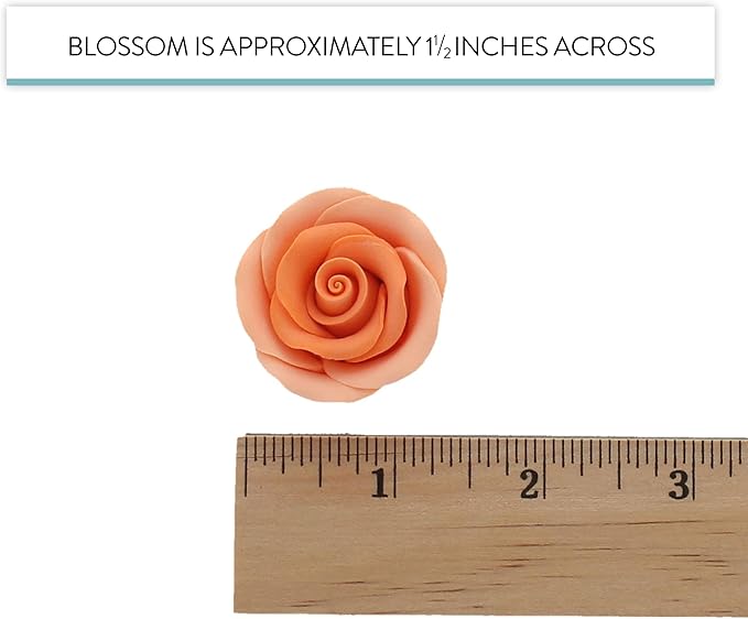 Global Sugar Art Premium Edible Roses, Peach, Unwired, Medium 1.5 inches, 12 Count by Chef Alan Tetreault