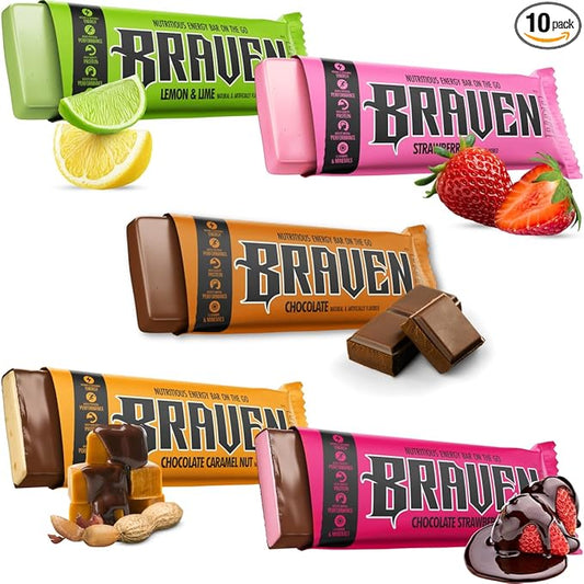 Braven Bar Variety Pack Energy Bars (1.59 oz, Pack of 10) ??Energy Chews with 5g Protein ??On-the-Go Fuel for Hiking, Sports, and Endurance Activities ??Gluten Free Snacks for Lasting Fuel