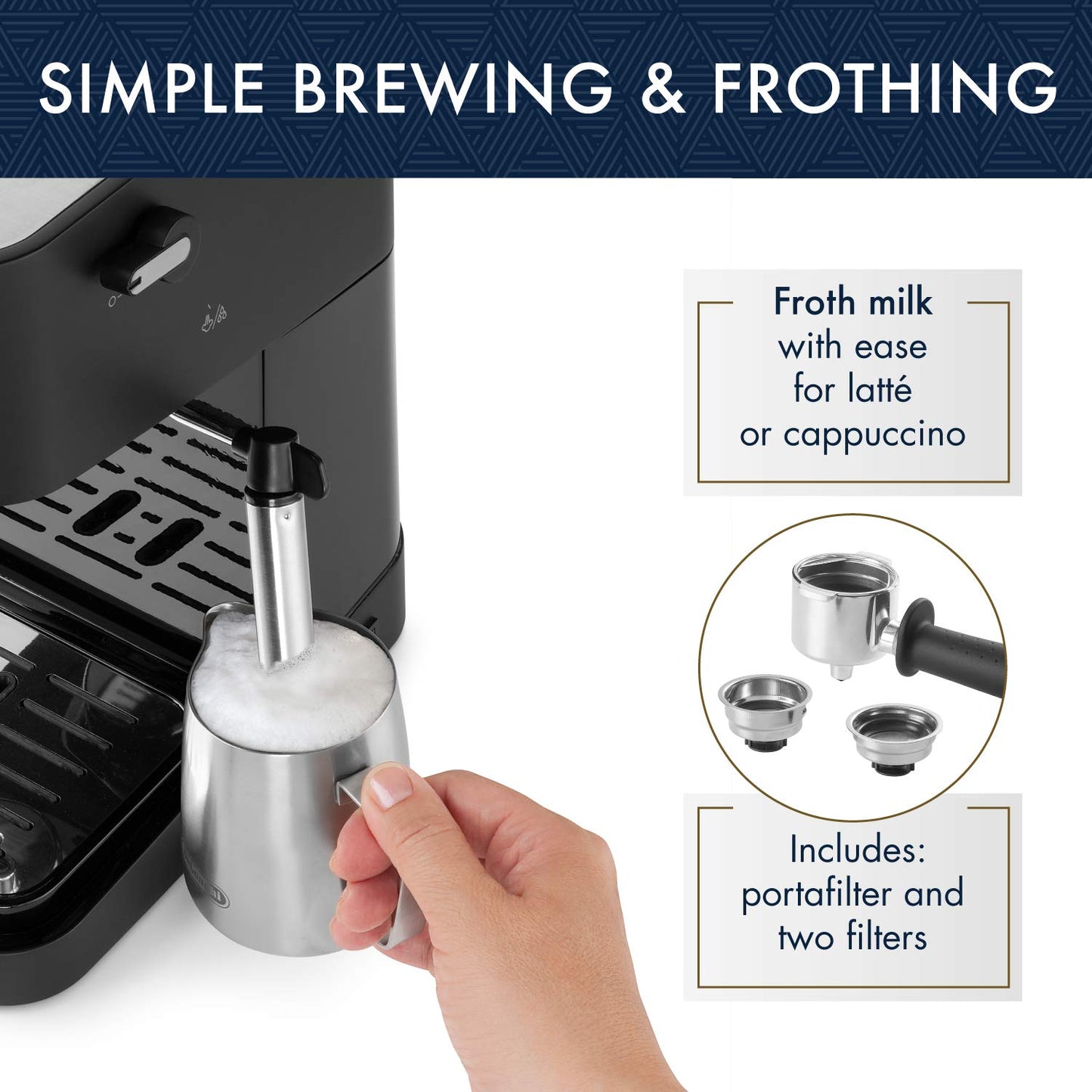 De'Longhi Stilosa Compact Manual Espresso Machine, Manual Milk Frother