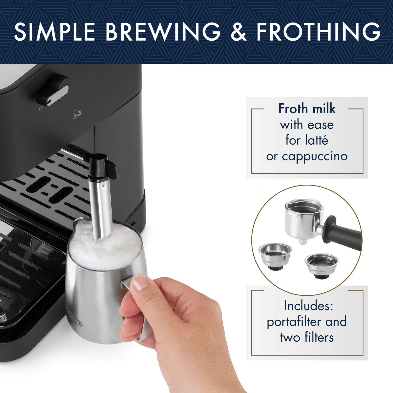 De'Longhi Stilosa Compact Manual Espresso Machine, Manual Milk Frother