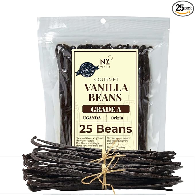 25 Whole Vanilla Beans Grade A + | Premium Vanilla Bean Pods for Making VanillaExtract | NON GMO | Perfect for Homemade Extract, Baking, Ice cream, Desserts |~6-8 Inches | NYVanilla.