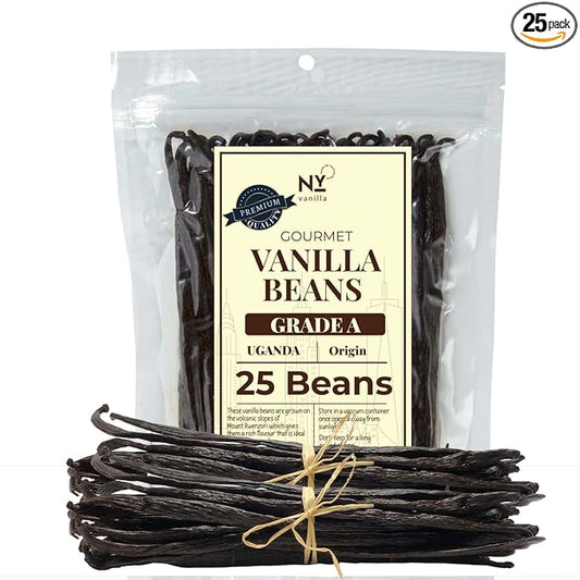 25 Whole Vanilla Beans Grade A + | Premium Vanilla Bean Pods for Making VanillaExtract | NON GMO | Perfect for Homemade Extract, Baking, Ice cream, Desserts |~6-8 Inches | NYVanilla.