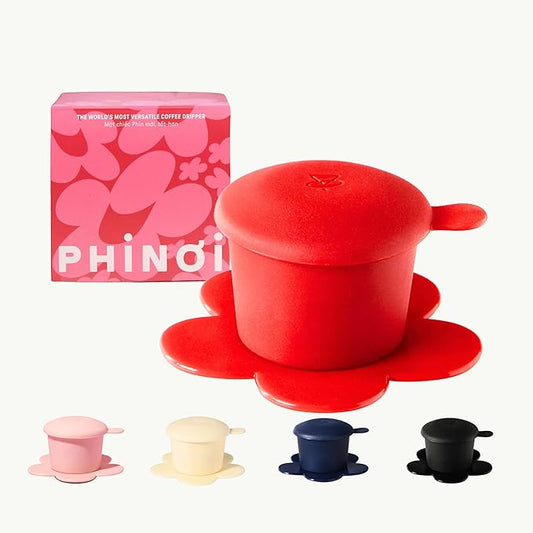 Pour Over Coffee Dripper - Vietnamese Phin Filter ??Single Cup Coffee Maker 1-2 Cup with Flower Design ??Plastic Reusable Coffee Filter for Manual Brewing, Travel Friendly (Red)