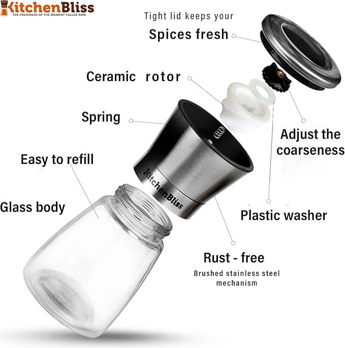 Professional Salt and Pepper Grinder ??Premium Stainless Steel Salt and Pepper Shaker with Ceramic Spice Grinder Mill for Adjustable Coarseness
