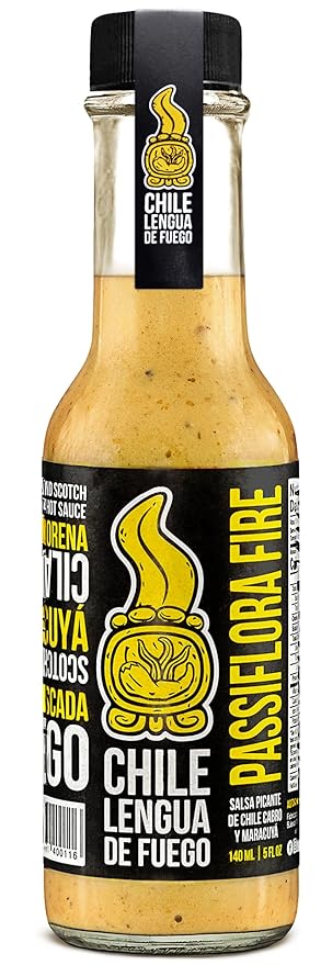 Chile Lengua de Fuego Passiflora Fire Hot Sauce – 1 Bottle – Passion Fruit, Smoked Scotch Bonnet & Garlic – Fruity, Spicy & Bold – Artisan Honduran Sauce – Small Batch, All-Natural