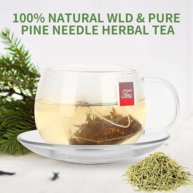 Pine Needle Tea Bags 3g X 50 Bags 5.3 oz Natural Wild & Pure Pine Needle Herbal Tea, Gluten Free,Caffeine Free, Non-GMO