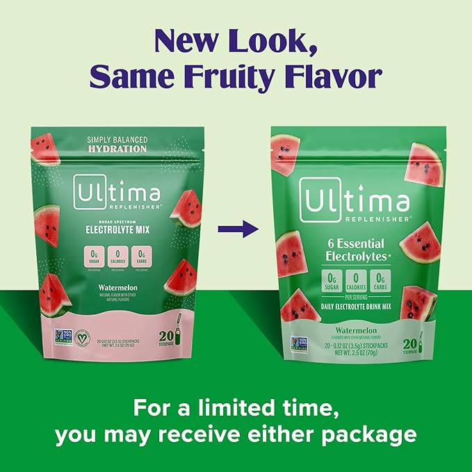 Ultima Replenisher Daily Electrolyte Powder Drink Mix ??Sugar Free ??Watermelon, 20 Stickpacks ??Hydration Packets with 6 Electrolytes and Trace Minerals ??Keto Friendly, Vegan, Non-GMO