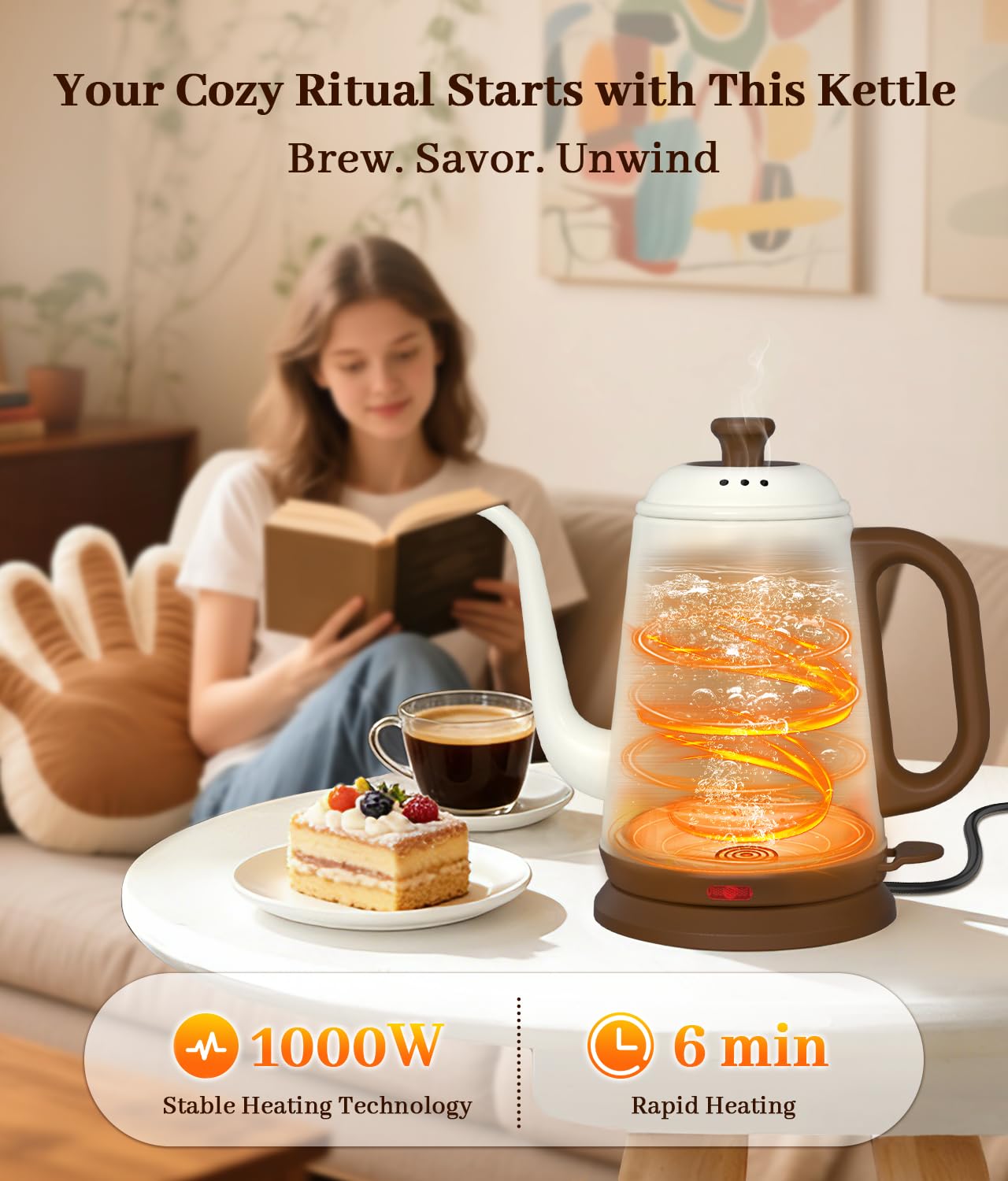 YTLAD Gooseneck Electric Kettle 1L, 1000W, Pour-Over Coffee & Tea