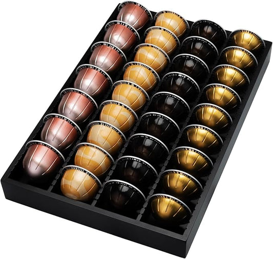 MinBoo Bamboo Coffee Pod Storage Holder Drawer Insert for Counter Compatible with Vertuoline Capsules for Kitchen, Home, Office, Coffee Station,Black
