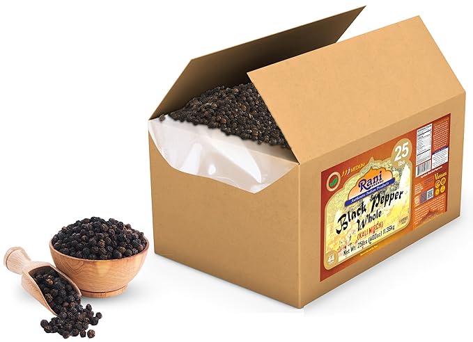 Rani Black Pepper Whole (Peppercorns), Premium MG-1 Grade 400oz (25lbs) 11.36kg Bulk Box ~ All Natural | Gluten Friendly | Non-GMO | Kosher | Product of Vietnam | Perfect size for Grinders!