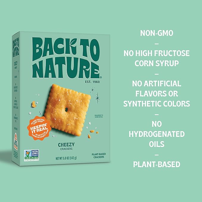 Back to Nature Cheese Flavored Crackers - Non-GMO, Made with Wheat Flour, Vegan, Delicious Snacks, Cheezy Square, 5 Ounce (Pack of 2)