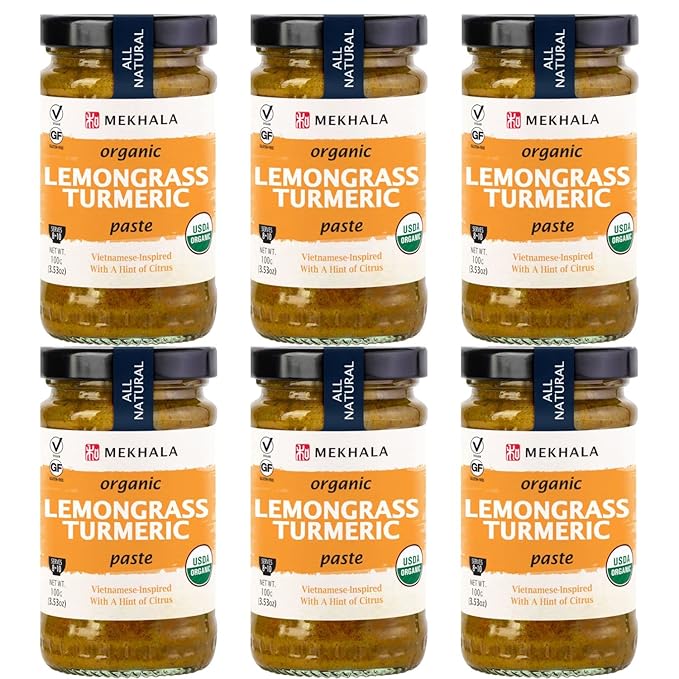 Mekhala Organic Lemongrass Turmeric Asian Cooking Paste. VEGAN. GLUTEN-FREE. NO ADDED SUGAR. Versatile. No Heat (6x3.53oz)