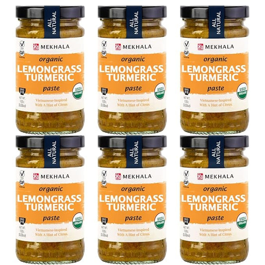 Mekhala Organic Lemongrass Turmeric Asian Cooking Paste. VEGAN. GLUTEN-FREE. NO ADDED SUGAR. Versatile. No Heat (6x3.53oz)