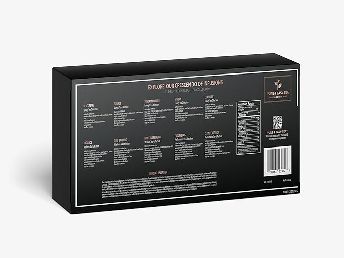 Pure And Easy Tea, Premium Loose Leaf Tea Sampler Set, 30-Count Variety Pack with 10 Herbal & Caffeinated Flavors, Natural Wellness & Luxury Tea Gift Box, 150g