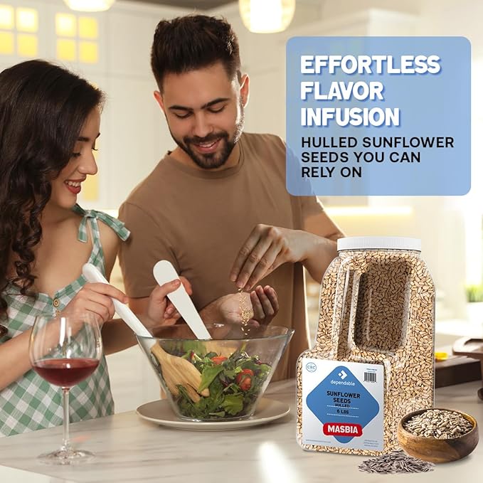 Dependable Foods Hulled Sunflower Seeds ??6 Lb. Bulk Jar - Non-GMO, Kosher, Salt-Free, Seasoning | Nutty Goodness