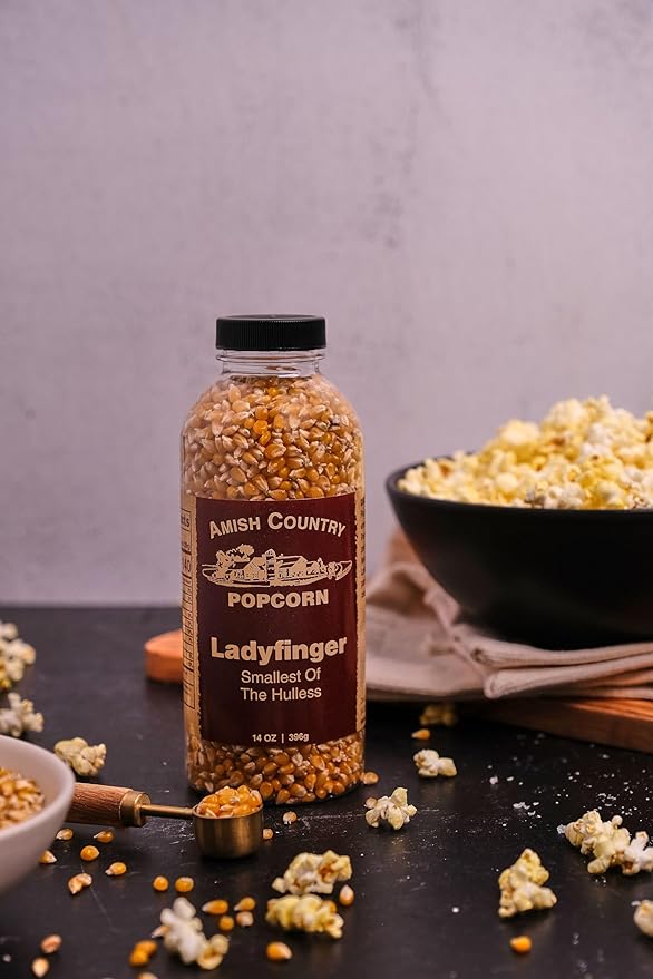 Amish Country Popcorn | 2-14 oz Bottles | Ladyfinger Popcorn Kernels | Old Fashioned, Non-GMO and Gluten Free (2-14 oz Bottles)