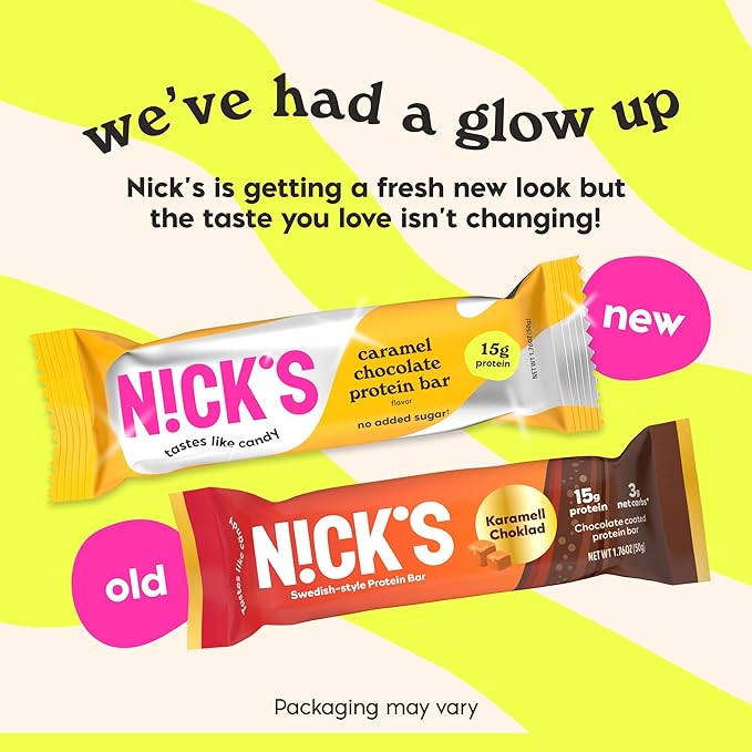 Nick?™s Chocolate Caramel Protein Bars ??12-Count Box | High Protein, Low Calories, Low Carbs, Keto Friendly, No Added Sugar