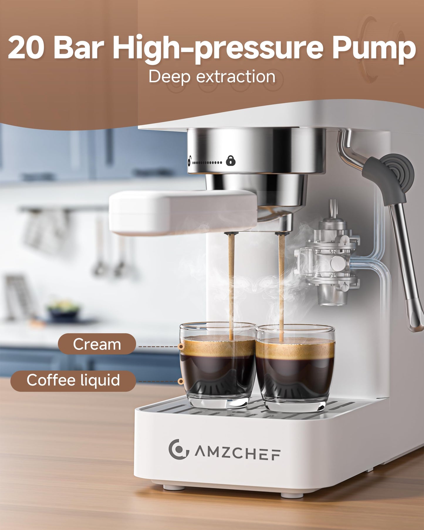 AMZCHEF Compact Espresso Machine 20 Bar, Americano, Latte & Cappuccino