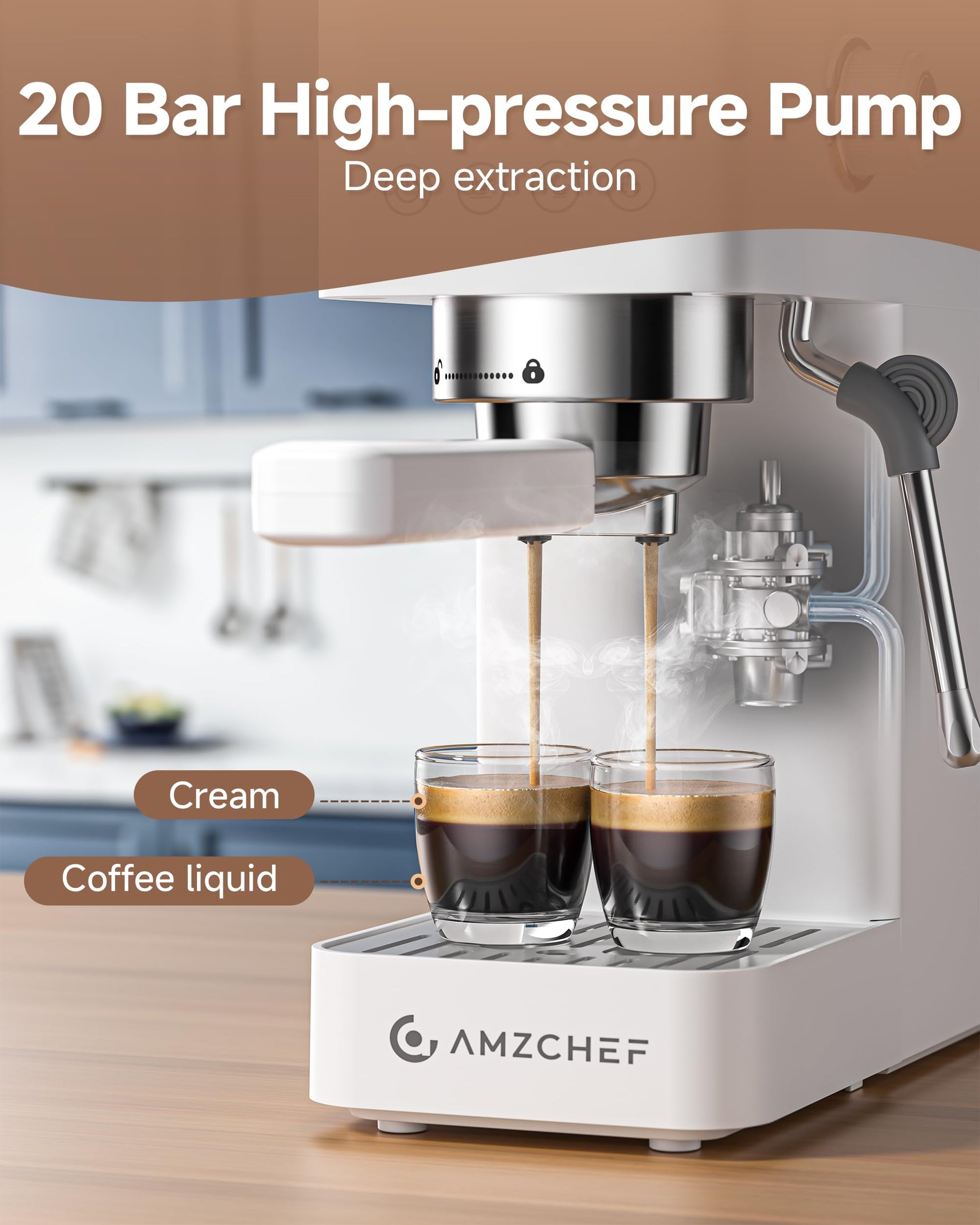 AMZCHEF Compact Espresso Machine 20 Bar, Americano, Latte & Cappuccino
