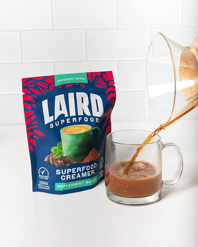 Laird Superfood Non-Dairy Original Superfood Peppermint Mocha Coconut Powder Coffee Creamer, Gluten Free, Non-GMO, Vegan, 8 oz. Bag, Pack of 1