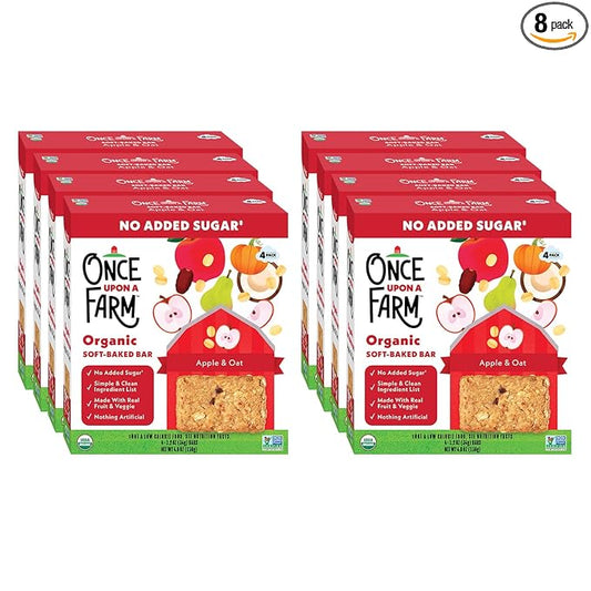 Once Upon A Farm Soft-Baked Bars, Apple & Oat, Kosher, USDA Certified Organic, Non-GMO, 4 Count, 4.8 Ounce (Pack of 8)