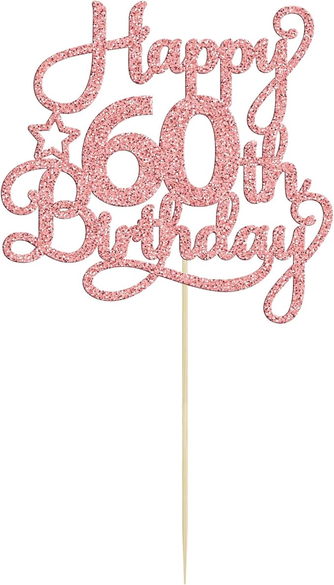 1 Pack Happy 60th Birthday Cake Topper Rose Gold Glitter 60 & Fabulous Cheers to 60 Years Old 60th Birthday Cake Pick for Celebrating 60th Birthday Anniversary Party Cake Decorations Supplies