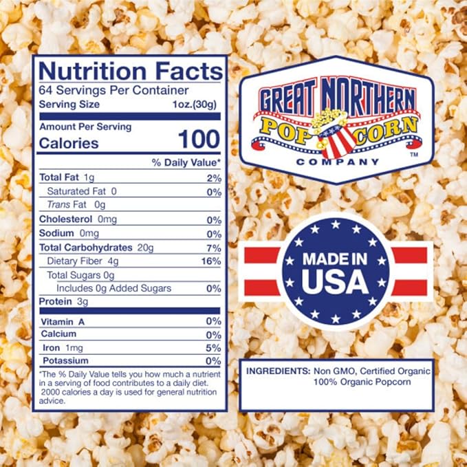 Organic Popcorn Kernels - 4lb Resealable Bulk Jug of Yellow Gourmet Popping Corn for Microwave, Stovetop, and Popper Machine by Great Northern Popcorn