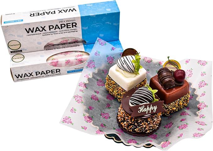Wax Paper Sheets Food Colored Candy Baking Greaseproof Wrapping Paper For Christmas Rose Pattern (100Sheets)