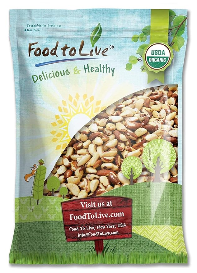 Food to Live Organic Brazil Nuts, 5 Pounds Non-GMO, Raw, Whole, No Shell, Unsalted, Kosher, Vegan, Keto, Paleo Friendly, Bulk, Trail Mix Snack, Good Source of Selenium, Low Sodium & Carb Food