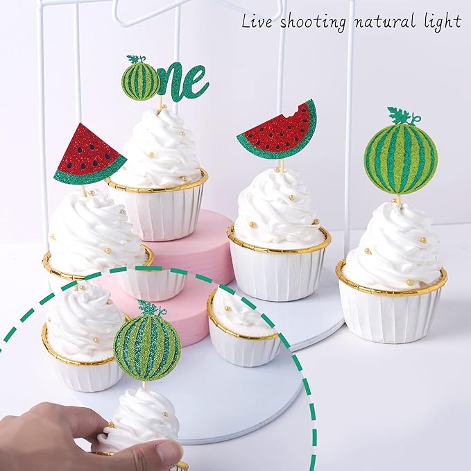 24 Pack Watermelon Cupcake Topper One in a Melon Cupcake Picks Watermelon First Year Birthday Baby Girl First Birthday Party Cake Decorations Supplies