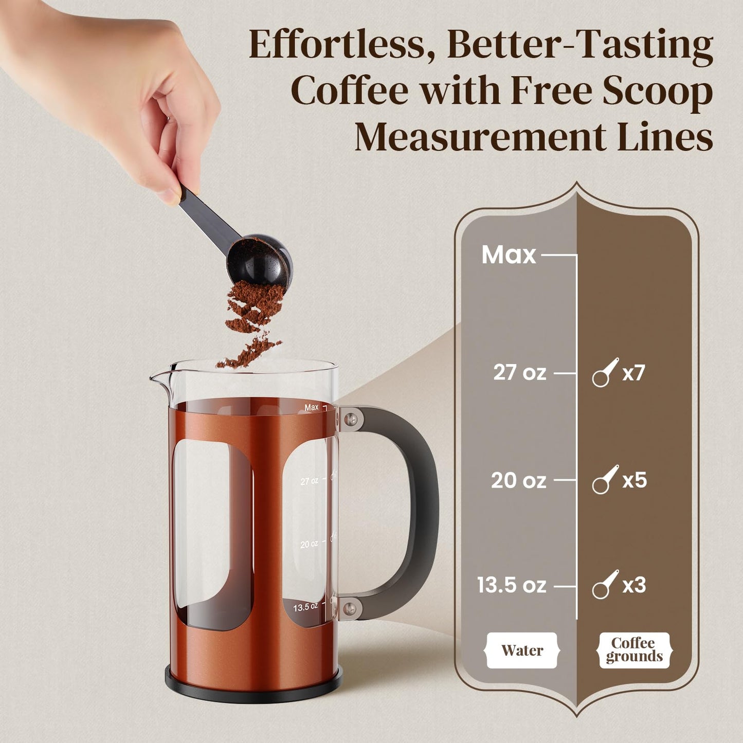 Veken French Press Coffee Maker,No Plastic Touching Cafe,34oz 1L Cafetera