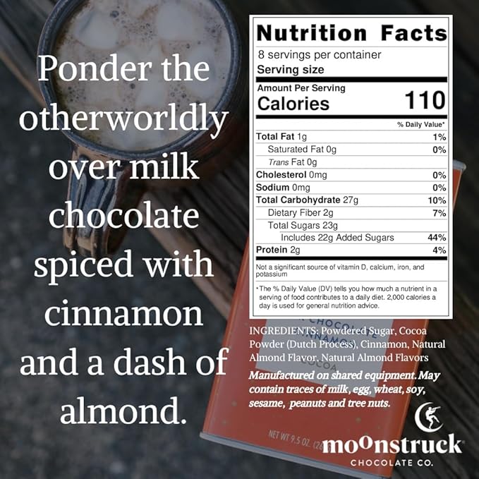 Moonstruck Chocolate Cinnamon and Almond Milk Chocolate Hot Cocoa Mix, 9.5oz (Pack of 1)