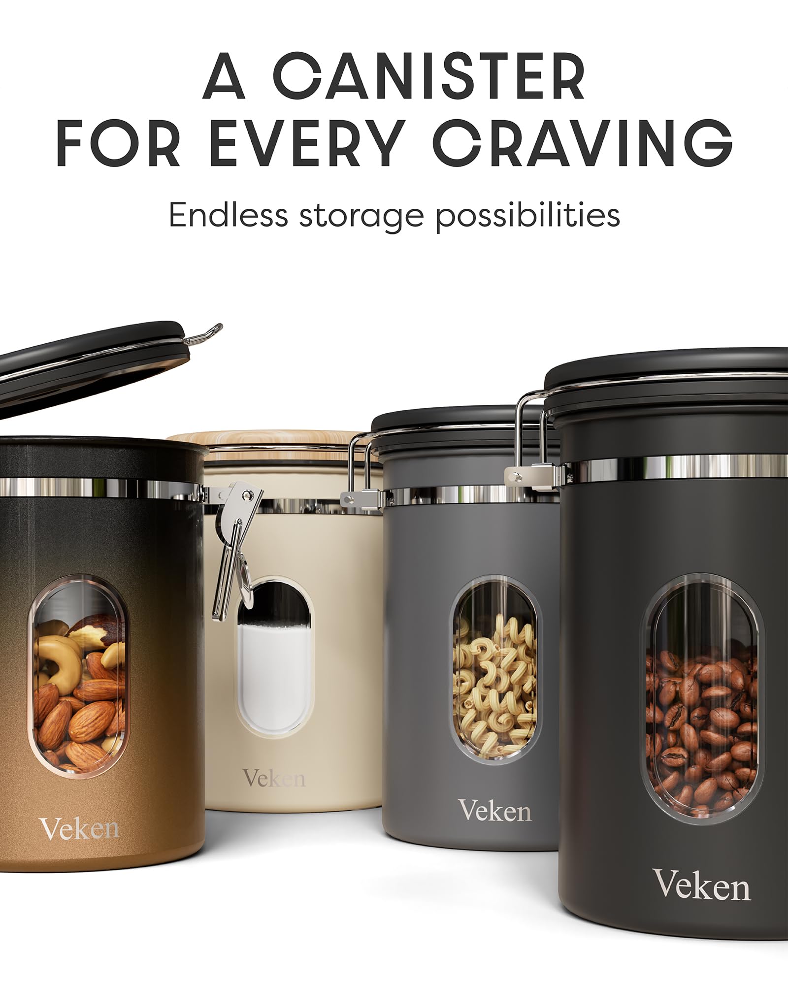 Veken Coffee Canister with Window, Airtight Stainless Steel Container, 22OZ