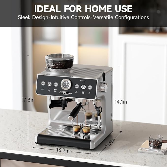 Espresso Machine with Grinder, 20 Bar Espresso Machine with Milk Frother, Expresso Coffee Machines for Home, Professional Espresso Maker, Cappuccino & Latte Machine for Home (Black)