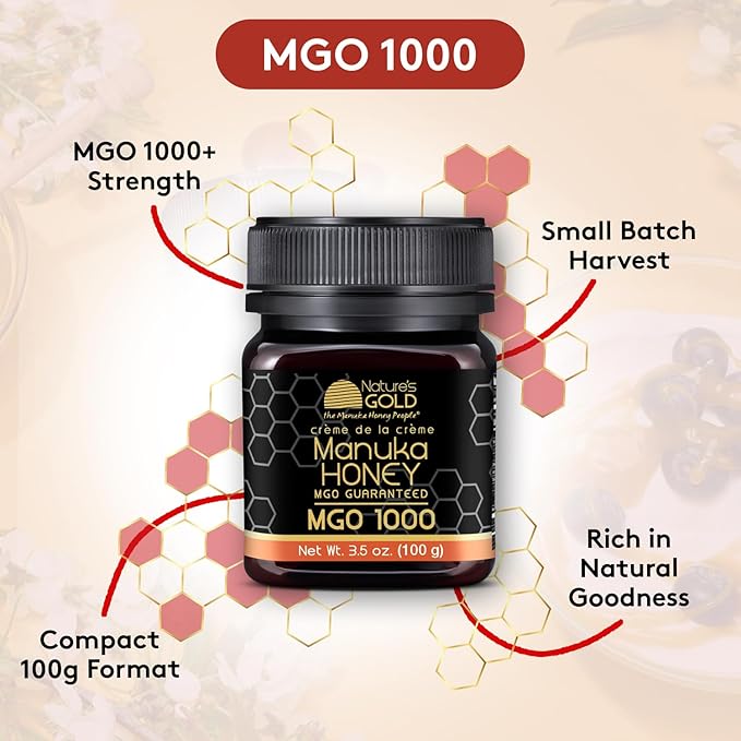 Nature’s Gold Raw Manuka Honey, Certified MGO 1000+ | Authentic MGO, Australian Honey, Non-GMO, 100% Pure Genuine Traceable from Hive to Home (Pack of 1)
