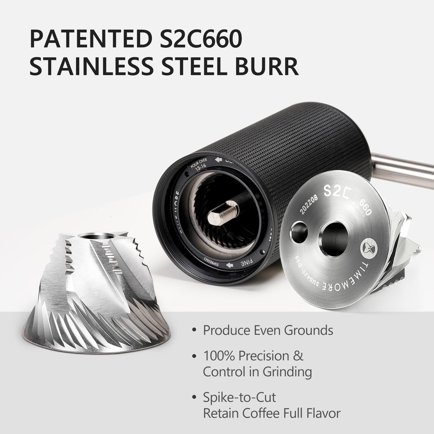 TIMEMORE Chestnut C3S Pro Manual Coffee Grinder, Stainless Steel S2C Conical Burr Coffee Grinder