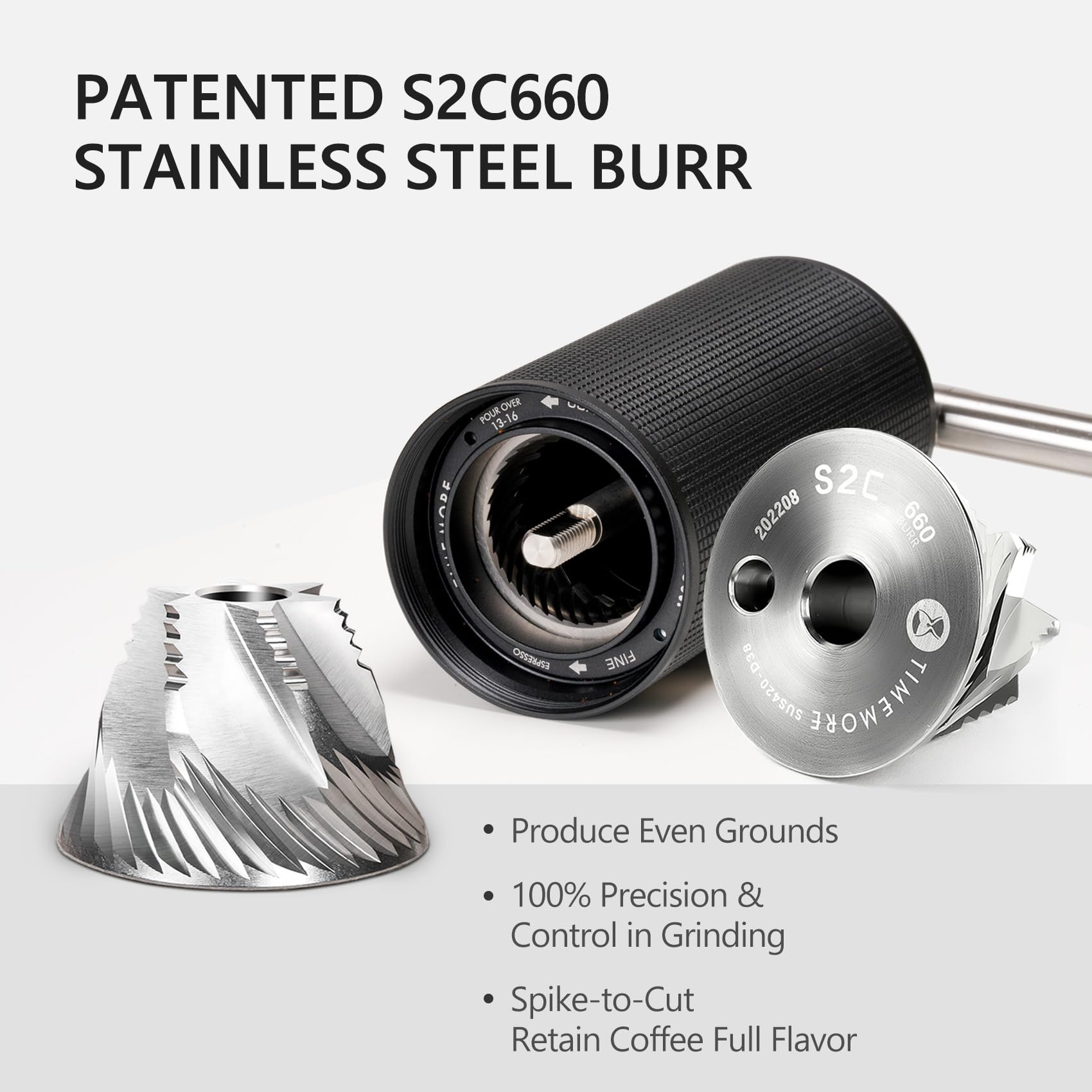 TIMEMORE Chestnut C3S Pro Manual Coffee Grinder, Stainless Steel S2C Conical Burr Coffee Grinder