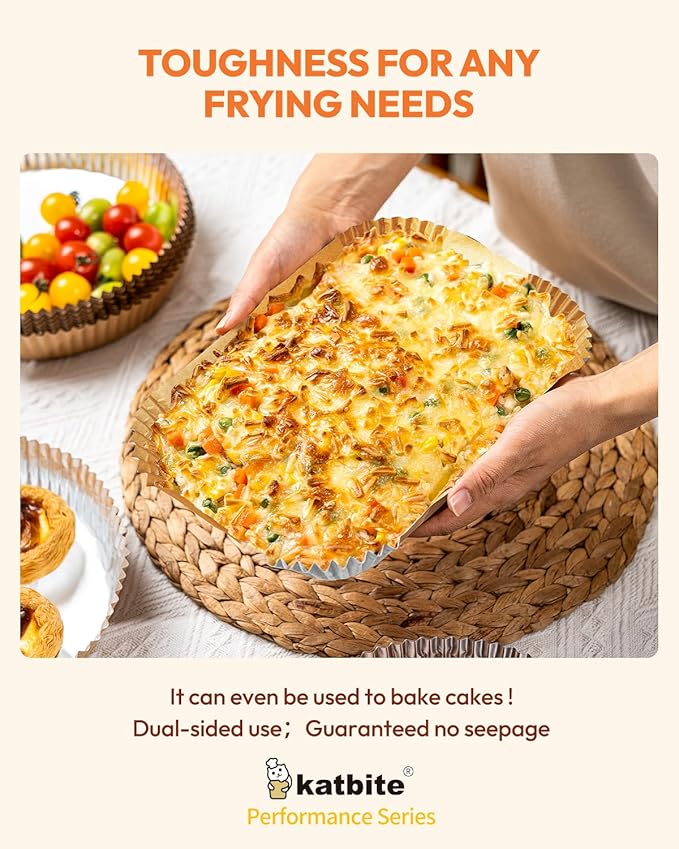 Katbite Rectangle Air Fryer Liners Disposable for Greasy Foods,8.6x5.5",Non-Stick Food-Grade Paper Inside &Reinforced Aluminum Outside,Airfryer Accessories for Dual Basket,Foodi DZ201,DZ401,DZ090