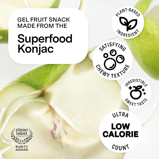 Dally Apple Drinkable Konjac Jelly (10 Pouches) ??10-Calorie, Zero Sugar Korean Fruit Snack ??Prebiotics & Postbiotics for Skin, Immune & Weight Management