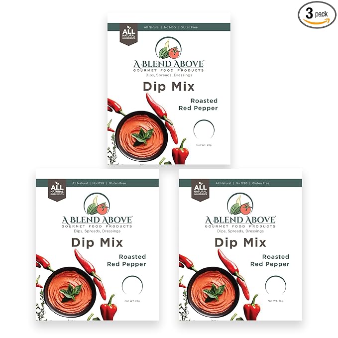 A Blend Above Roasted Red Pepper Dip Mix, 3 Packs, 1 oz. Each, Makes 16 Ounces, Gluten-Free, No MSG, All Natural, No Preservatives, Vegan Friendly, Keto Friendly, Vegetable Dip, Chip Dip, Low Carb, Easy to Make